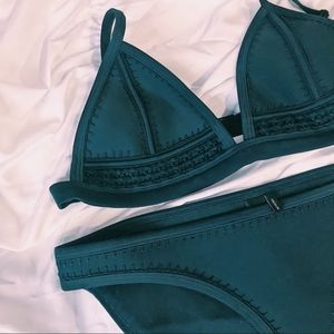 Triangl navy crochet triangle cut bikini